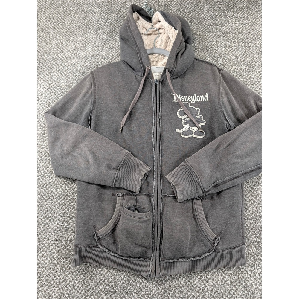 Disney Parks Disneyland Mickey Mouse 55 Full Zip Hoodie Gray Sherpa Lined Medium